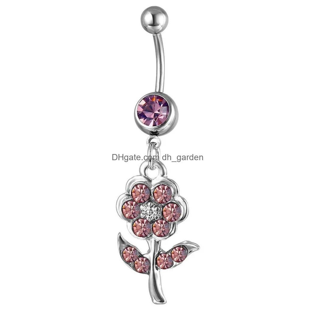 d0598 flower belly navel button ring mix colors