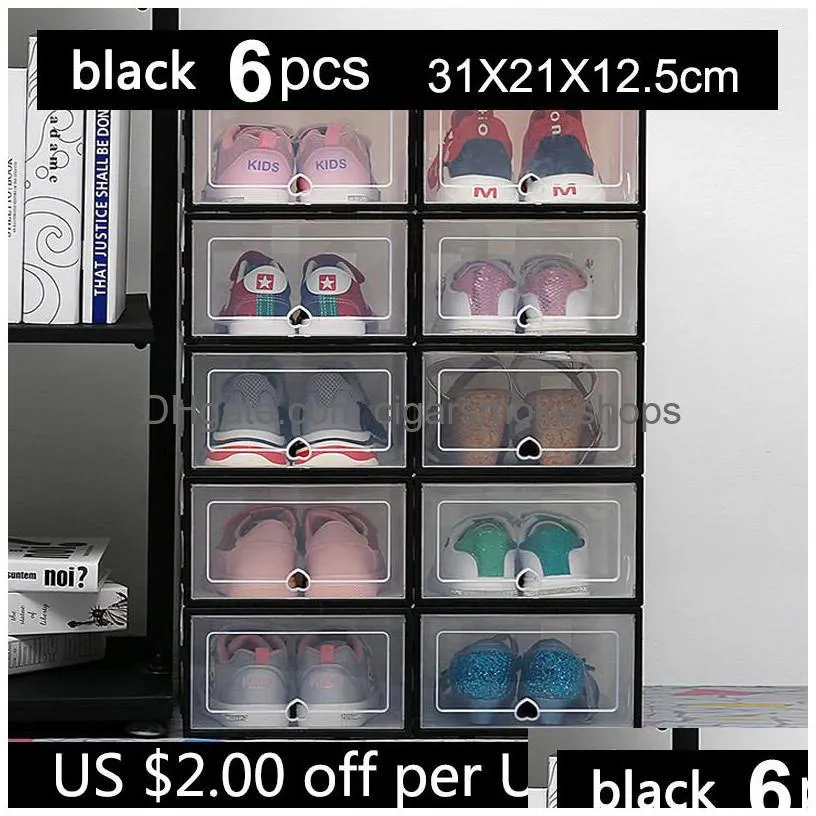 6pc transparent storage boxes thickened dustproof shoes organizer box can be superimposed combination shoe cabinet q1130