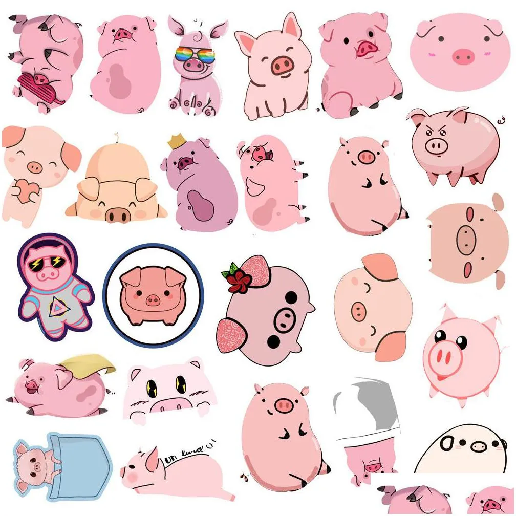  waterproof 10/30/50pcs cute pink pig cartoon stickers graffiti decals laptop bike fridge phone guitar luggage sticker kids toy car