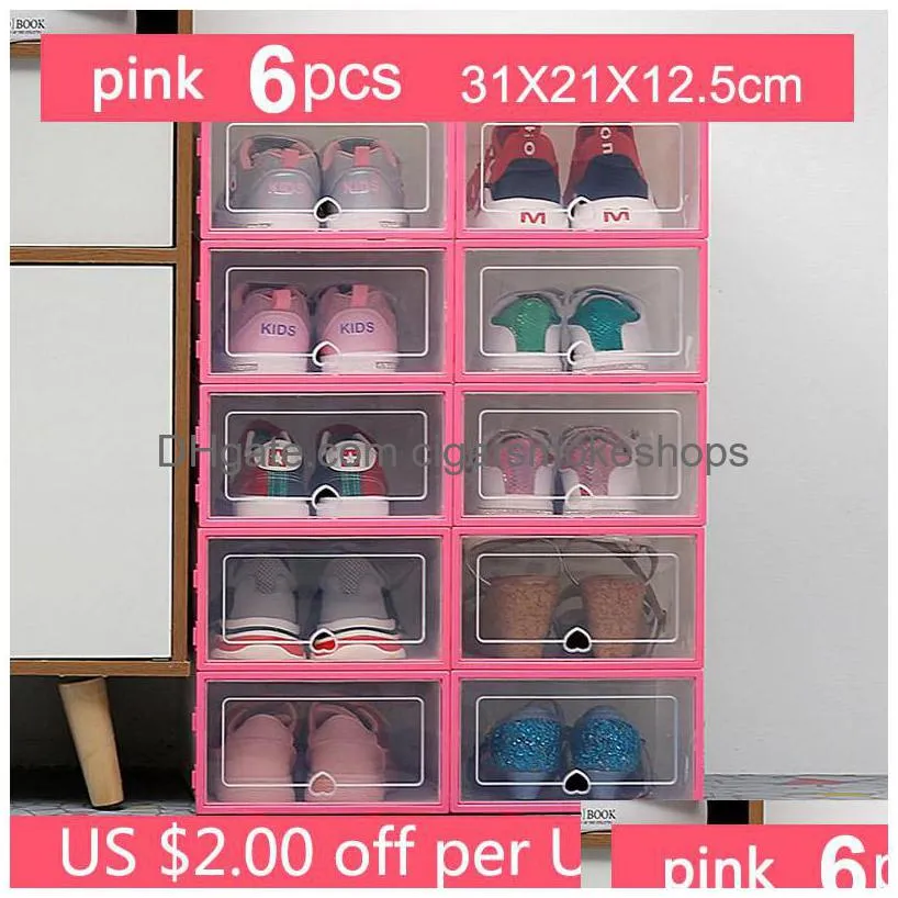 6pc transparent storage boxes thickened dustproof shoes organizer box can be superimposed combination shoe cabinet q1130