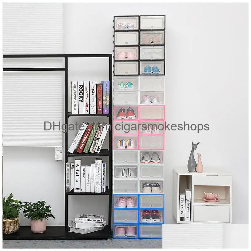 6pc transparent storage boxes thickened dustproof shoes organizer box can be superimposed combination shoe cabinet q1130