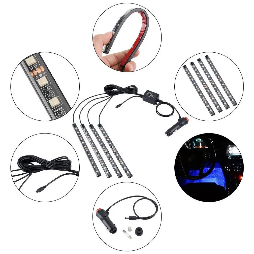 48 leds colorful car interior atmosphere led strip lights waterproof neon strips decoration with remote control and retail box