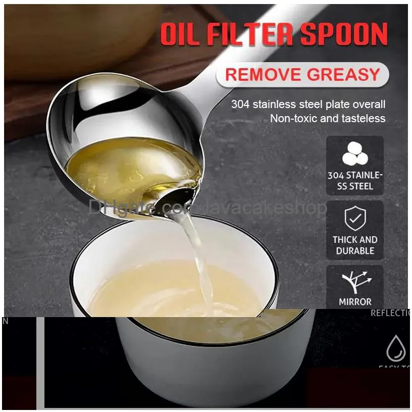 304 stainless steel soupspoon colander long handle filter grease oil soup separation spoon kitchen cooking utensils