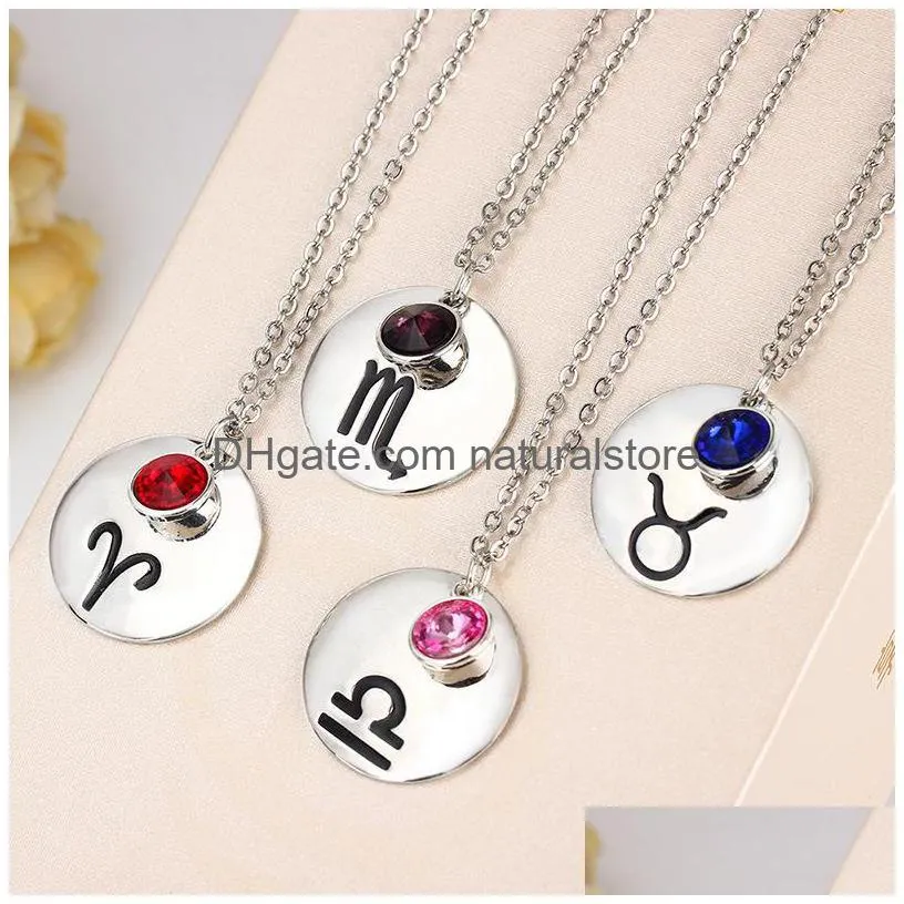 fashion 12 zodiac necklaces lucky birthstone birthday jewelry top quality crystal gems constellations pendant for women luxury