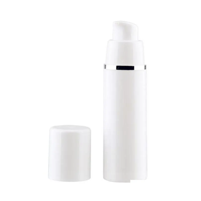 empty 15ml 30ml 50ml pp airless bottles white airless vacuum pump lotion bottle with silver line cosmetic packagings