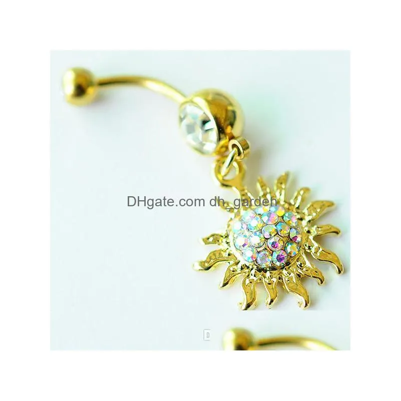 d0700 gold clear ab sunflower belly navel button ring 14ga 10mm length