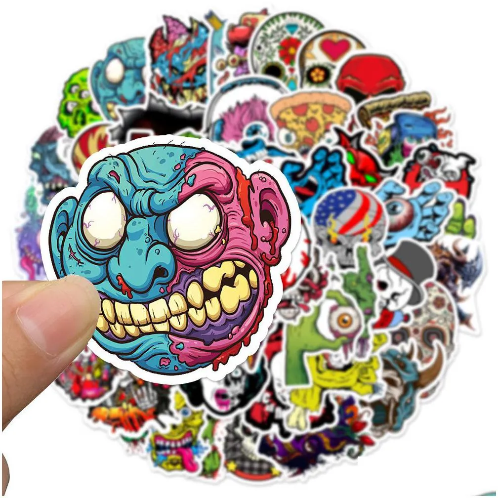 waterproof sticker 50 pcs horror stickers for laptop guitar helmet luggage skateboard car viny graffiti punk terror skull series decal sticker bomb car