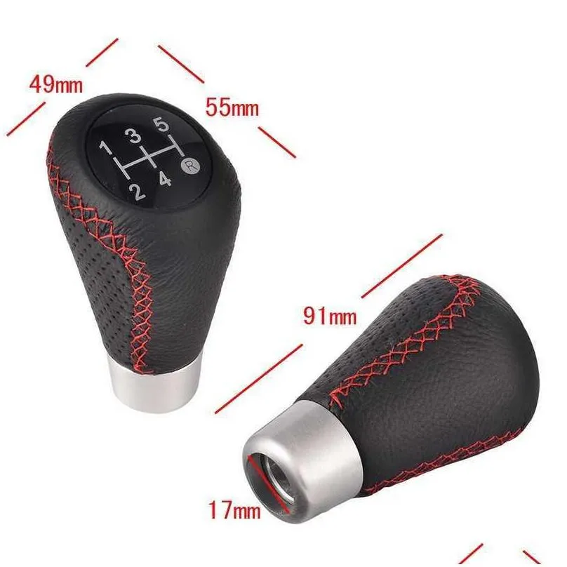 universal car gear shift knob five 5 speed manual auto shift knob stitched cover shifter head