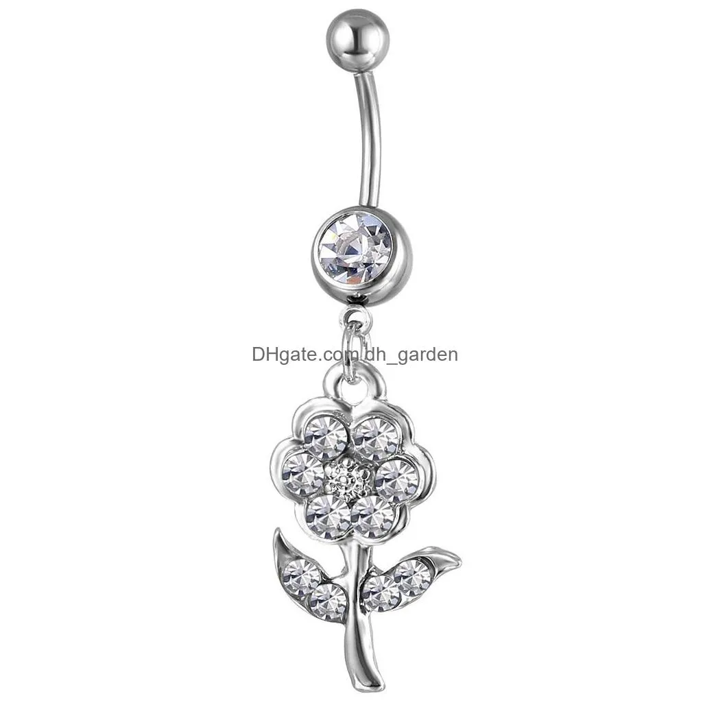 d0597 flower belly navel button ring mix colors