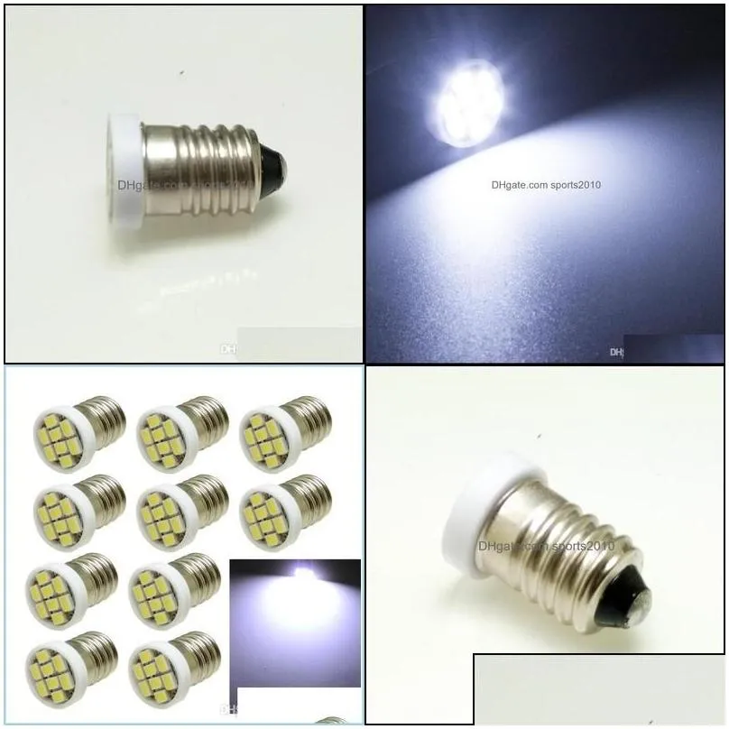 Car Bulbs 10Pcs E10 Ey10 3020Smd 8 Led White Lights Miniature Screw Bb Lamp For Diy Lionel Dc 12V Drop Delivery Mobiles Motorcycles