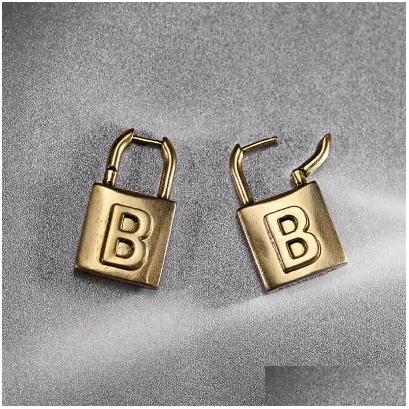 stud retro letter b lock earrings highquality brass material to create personality exaggerated highend metal