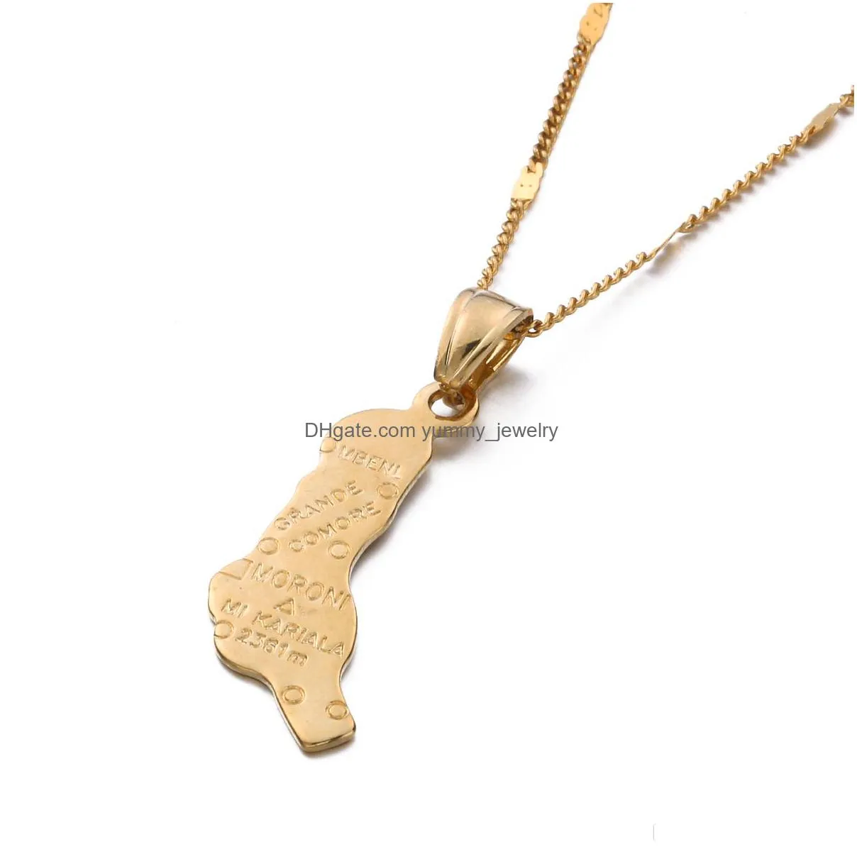 gold color the federal and islamic republic of the comoros moroni map pendant necklace charm jewelry