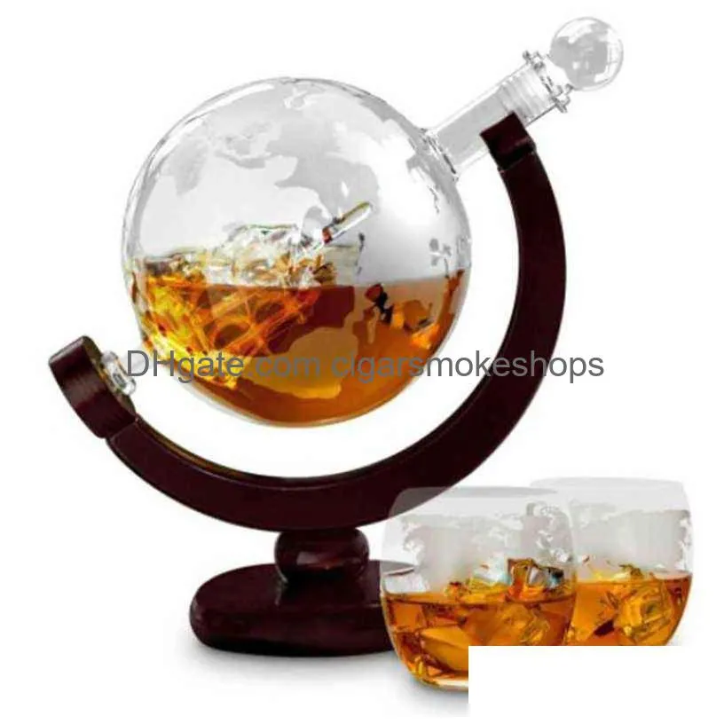 850ml whiskey decanter globe set with 2 etched globe whisky glasses for liquor bourbon vodka wine glass decanters drop shipping y1120