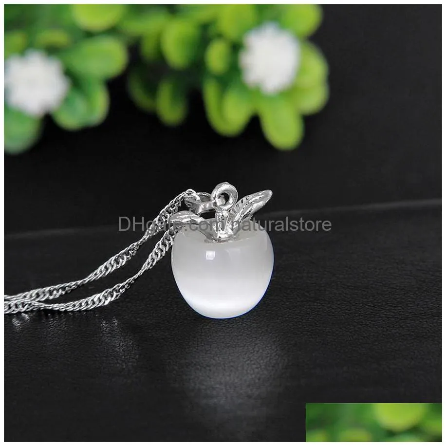 high quality cute mini  pendant necklaces 9 color opal moonstone fruit shape charm waterwave chains for women fashion jewelry