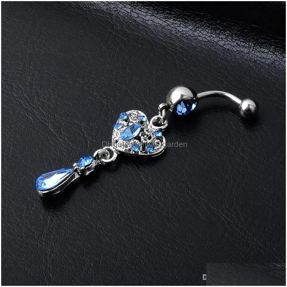 d0349 4 colors heart style navel rings belly button body piercing jewelry dangle accessories fashion charms10pcs/lot jfb7216