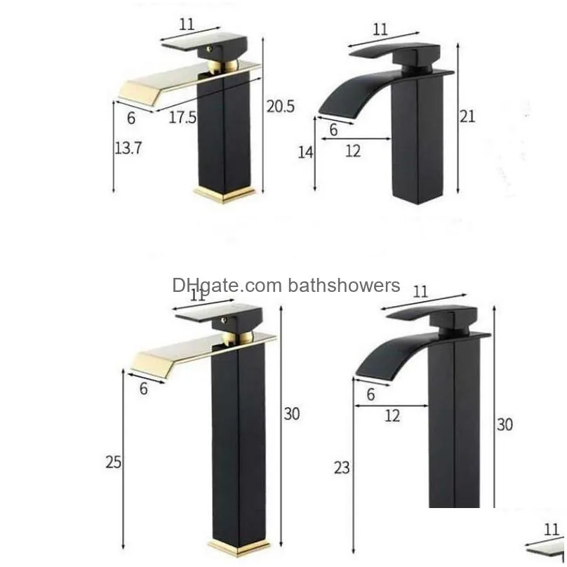 basin faucet gold and black waterfall brass bathroom mixer tap cold sink faucet 220713