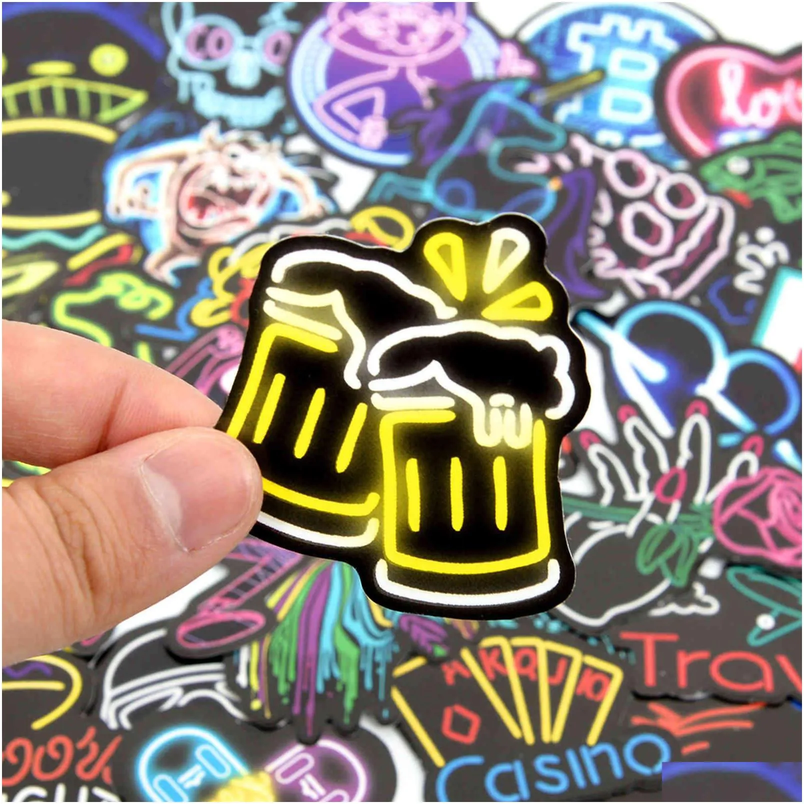 waterproof sticker 50 pcs neon styles stickers for laptop water bottles cases motorcycle bike kids teens gift funny cool vinyl sticker bomb decals car