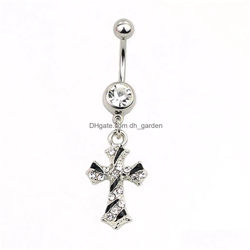 d0774f seahorse belly navel button ring clear stone