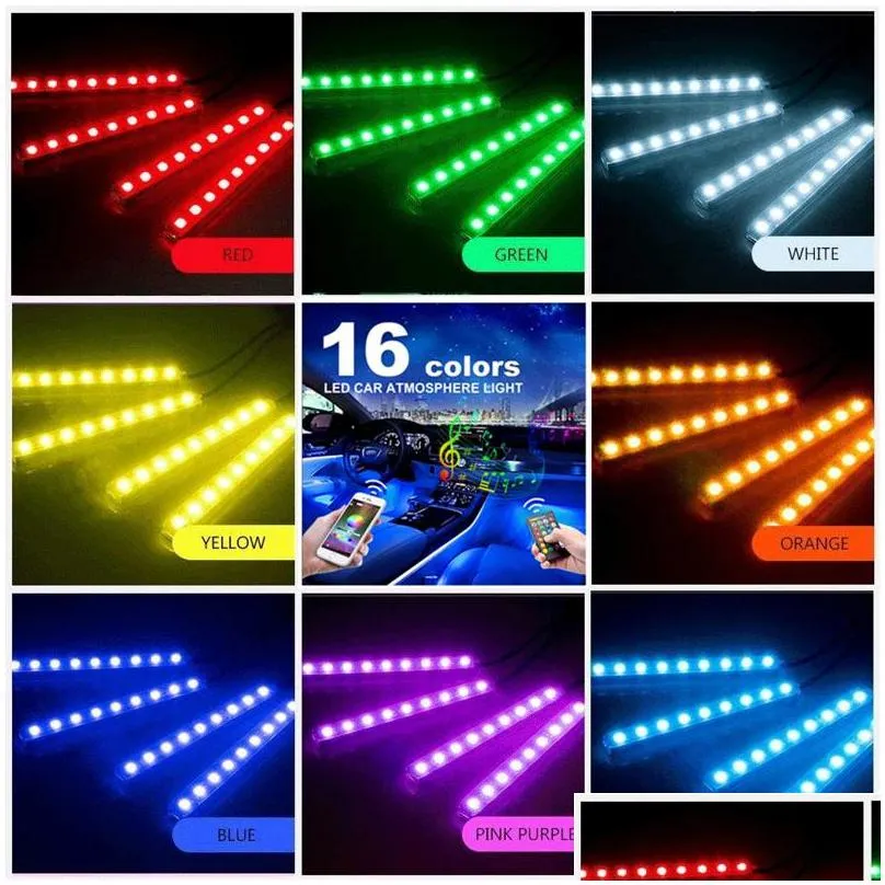 4pcs 48leds car rgb led neon interior light lamp strip decorative atmosphere lights wireless phone app control for android ios