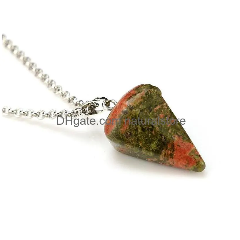  natural stone druzy pendant necklaces bullet hexagonal prism charm stainless steel chain for women men fashion jewelry