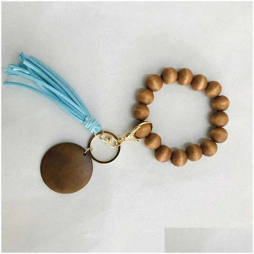 diy wooden beaded keychains fashion wrist bracelet keychain tassel keychain pendant keyring