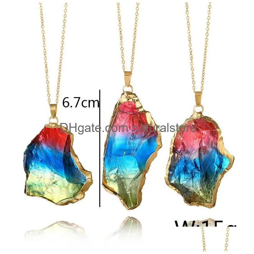 famous colorful natural stone necklaces minimalistic geometric stone pendant gold chains for women ladies fashion jewelry accessories