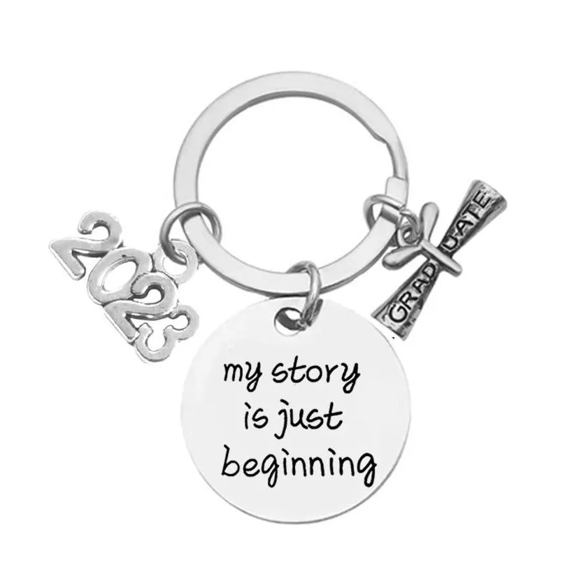 2023 graduation keychains stainless steel keychain pendant scroll opening ceremony gift key ring 25mm