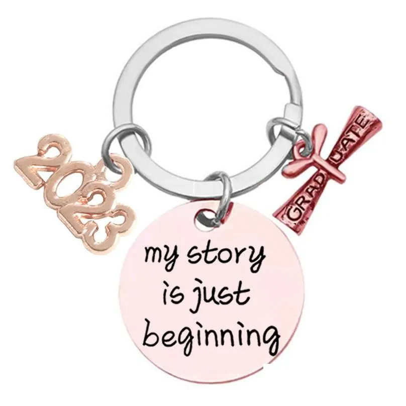 2023 graduation keychains stainless steel keychain pendant scroll opening ceremony gift key ring 25mm