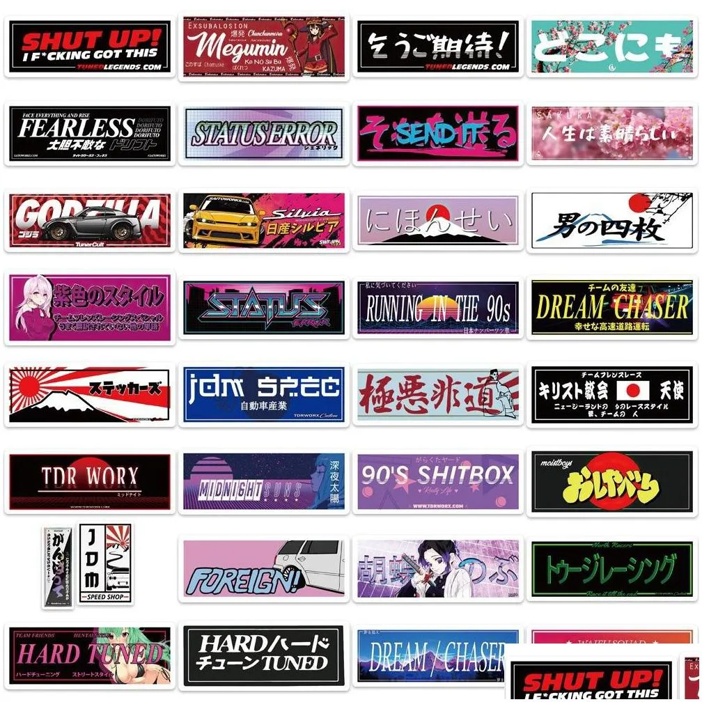 waterproof sticker 60pcs cool jdm stickers for racing car styling bumper motorcycle helmet skateboard luggage vinyl decals fashion sticker bomb car