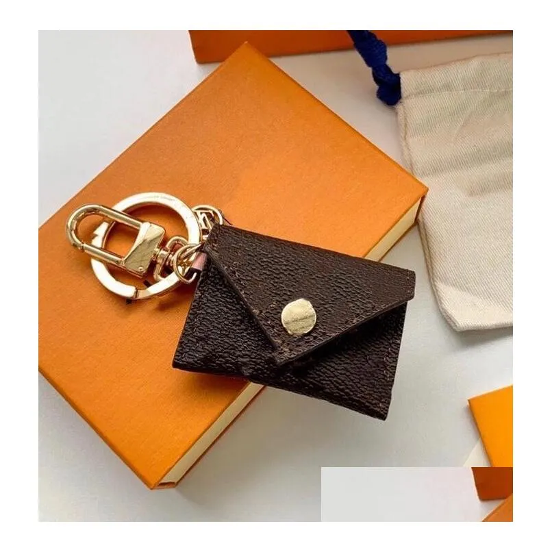 designer letter wallet keychain keyring fashion purse pendant car chain charm brown flower mini bag trinket gifts accessories no box