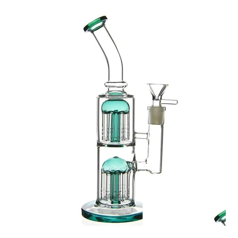 thick glass bong hookahs 8 arms tree percolator perc oil rigs double dab rig 14mm female male joint water pipes