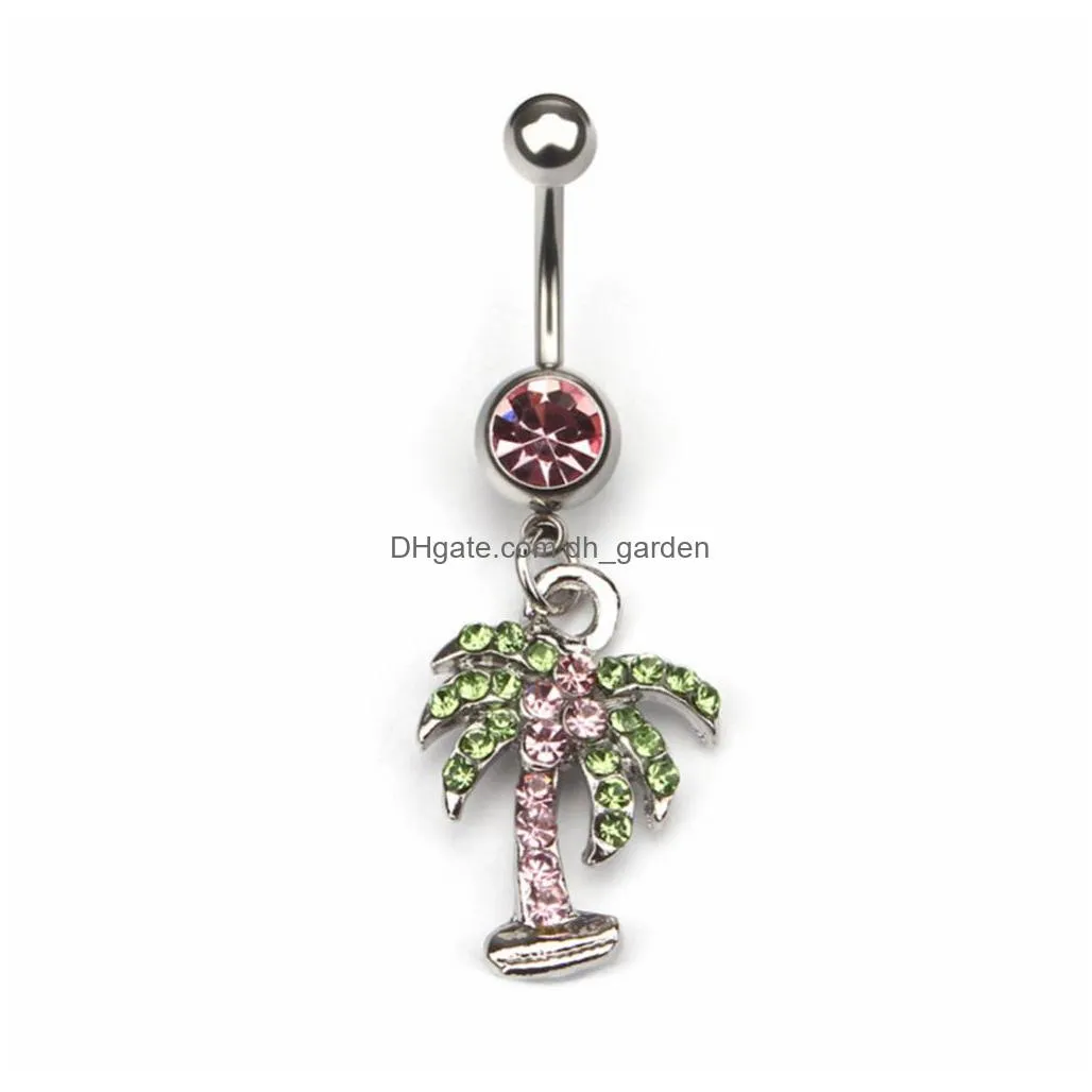 d0154 coconut tree belly navel button ring mix colors