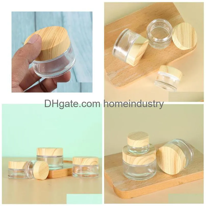 wholesale wood grain cover cream bottle transparent glass face cream sub packed empty bottls