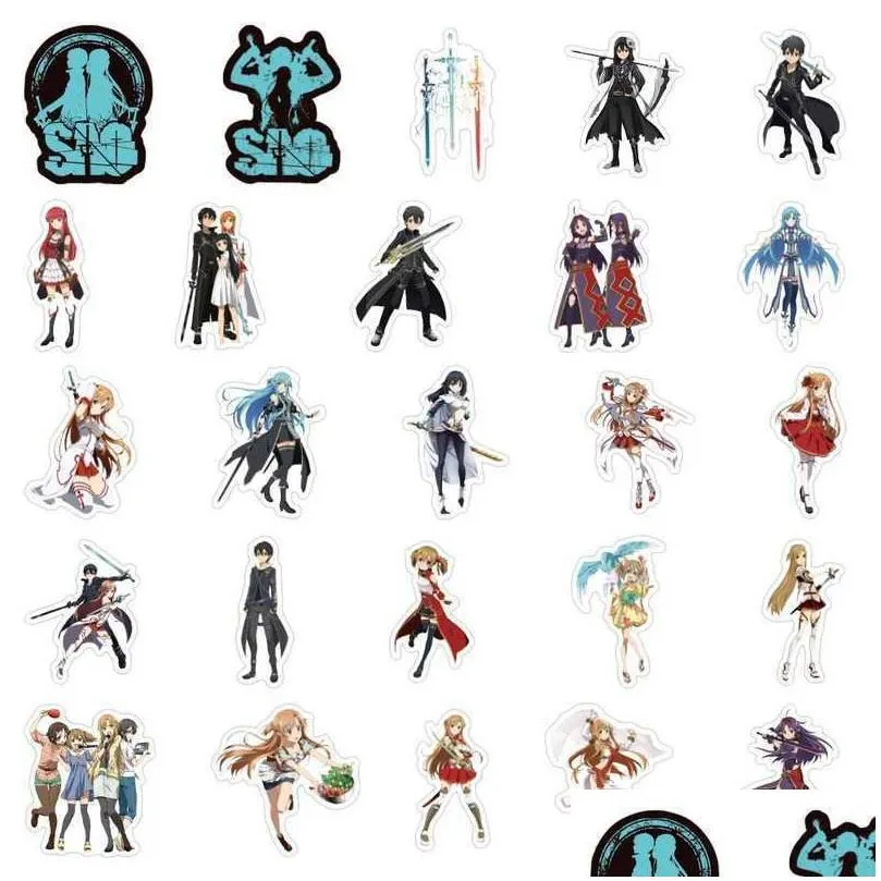 sword art online 10/50/100pcs stickers decal for diy laptop suitcase car trunk skateboard guitar motorcycle anime sticker car