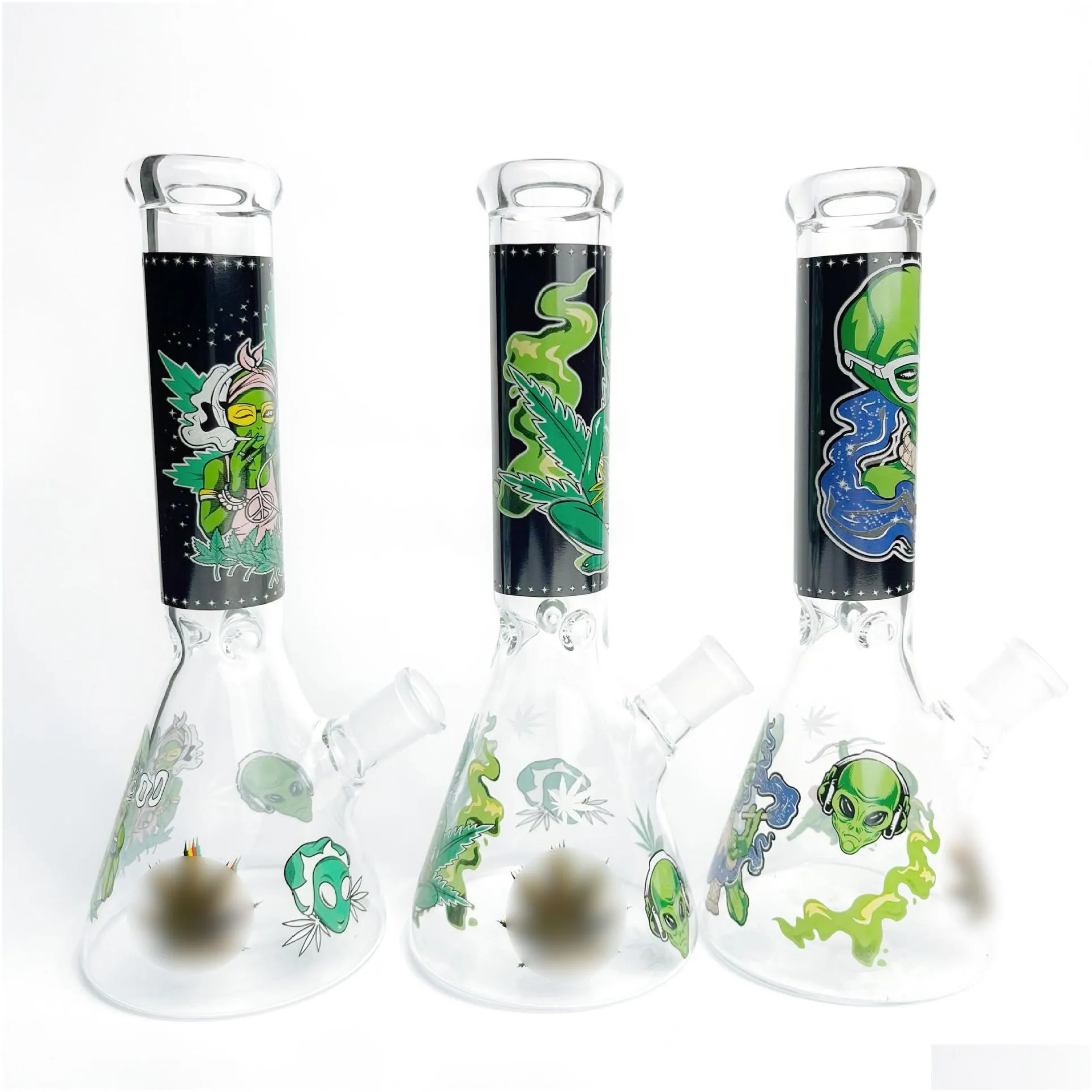 hookahs 4mm thickness luminus decal beaker bong 9.8 heady glass bongs straight bong with ice catches retro american cartoon style tobacco smoking