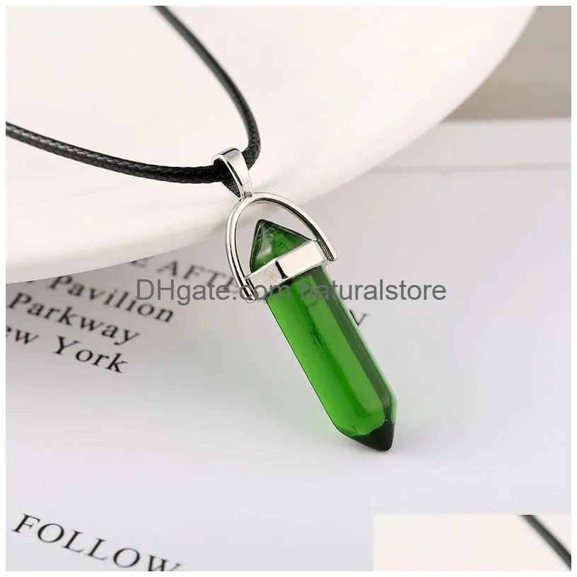 new hexagonal prism bullet necklaces for women men natural healing crystals quartz point stone pendant string rope chains fashion