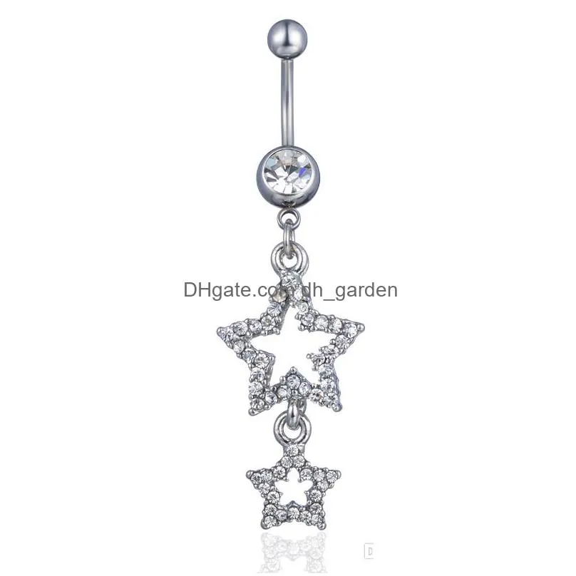 d0711 double stars belly navel button ring clear color 14ga 10mm length