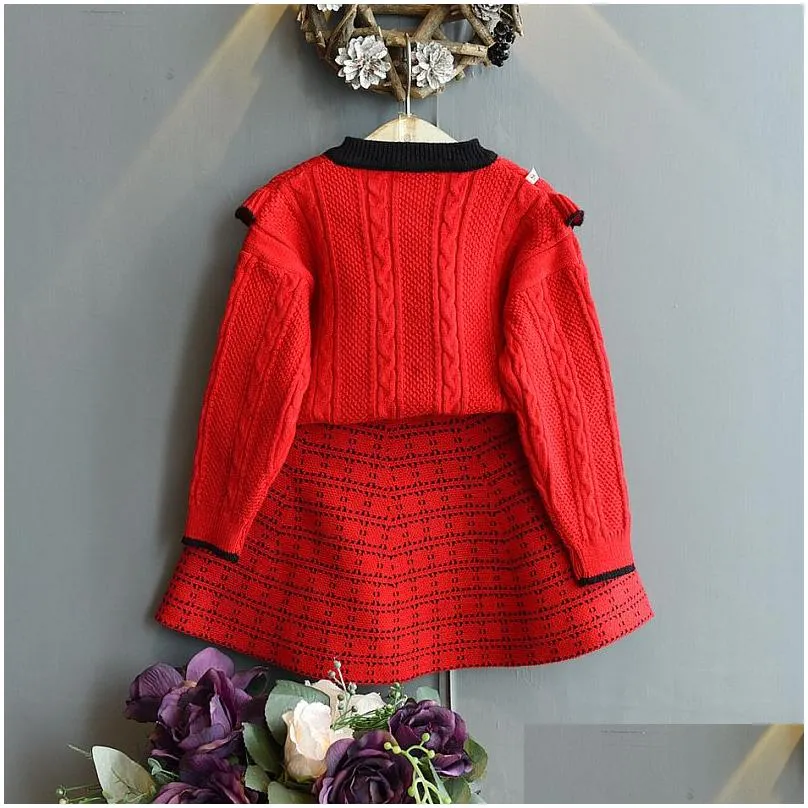 baby girls winter clothes knitted sweater coat knit dress twopiece outfits casual autumn kids toddler clothing set