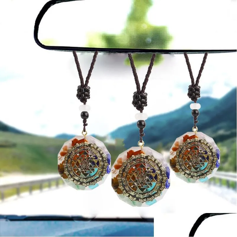 1pcs handmade car pendant natural gemstone necklace chakra crystal charm auto ornaments interior styling decoration men women