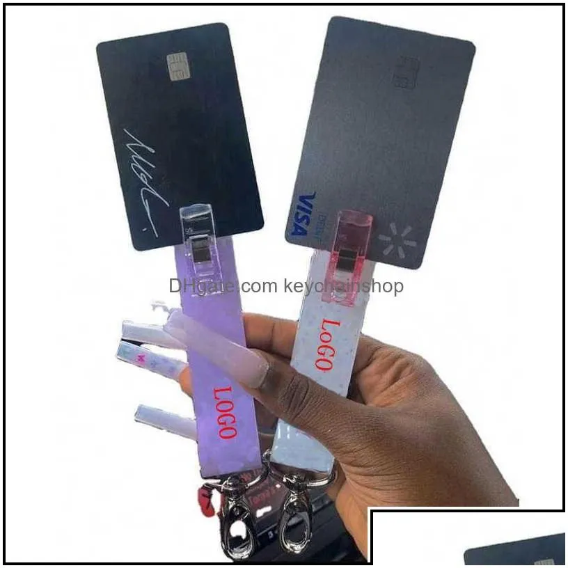 Key Rings Card Grabber Household Self Defense Keychains Women Fashion Cute Credit Cards Pler Pompom Acrylic Debit Bank Keychainshop