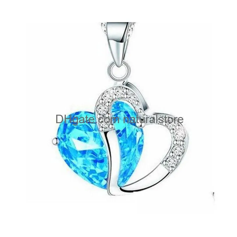 2019 luxury crystal cz heart necklace women cubic zirconia diamond love pendant silver plated chain for ladies fashion jewelry gift