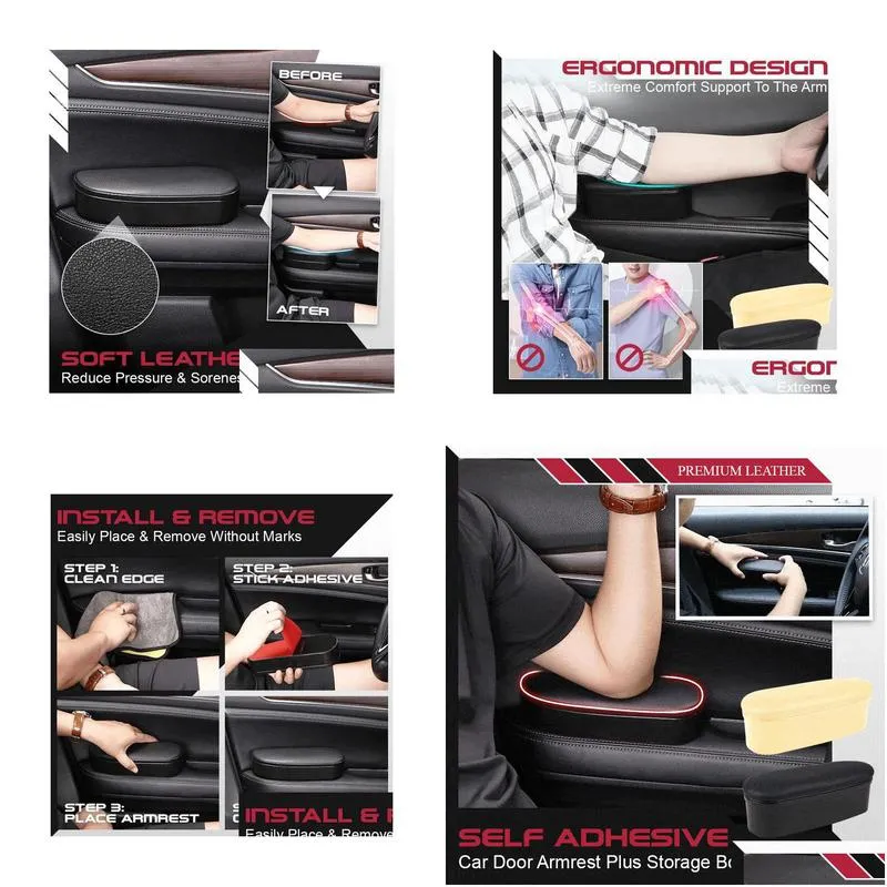  storage functional armrests car door leather ergonomic armrests auto interior parts arm elbow support arm heightening pad