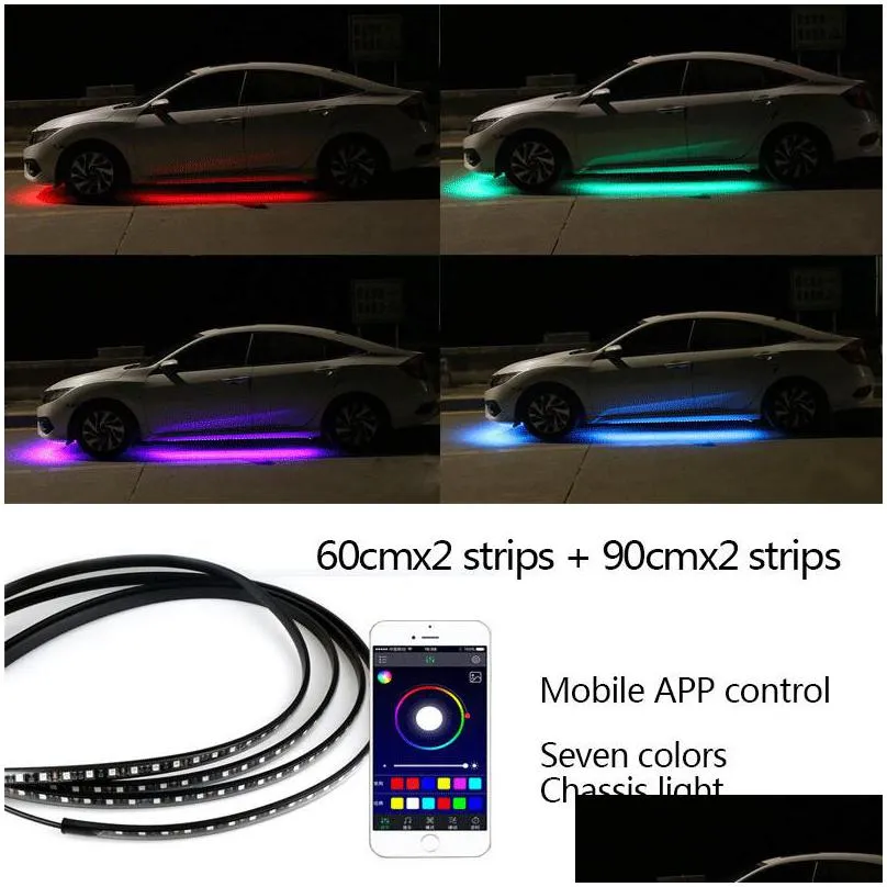 4x car chassis decorative waterproof led ambient strip lights car underglow atmosphere rgb lamp bar truck side light accessories