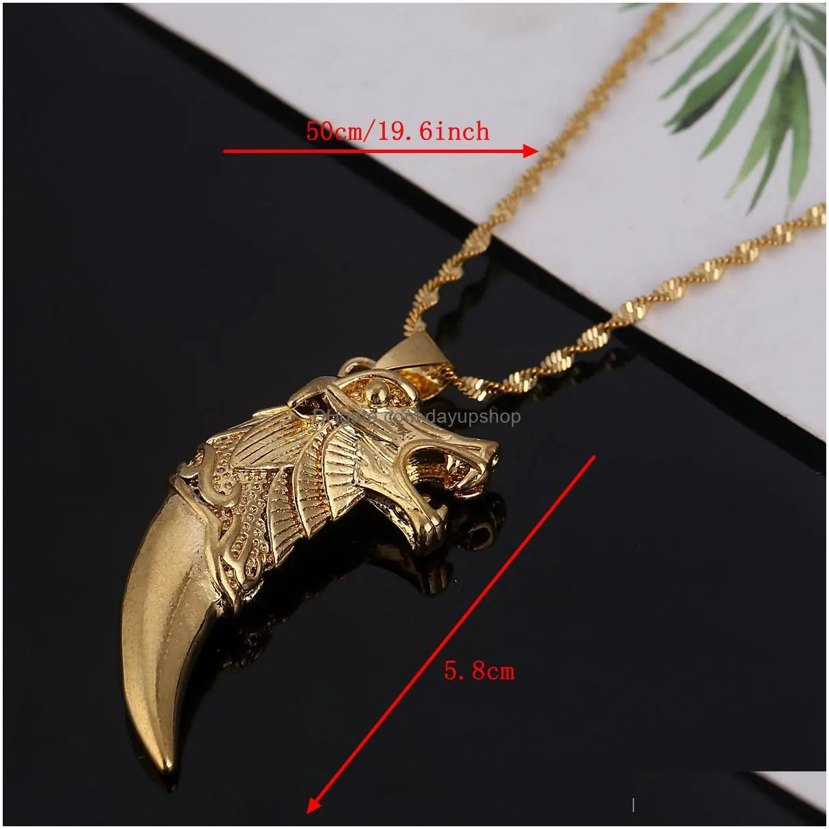 18k real gold plated necklace retro dragon wolf teeth pendant necklace animal pendant necklace
