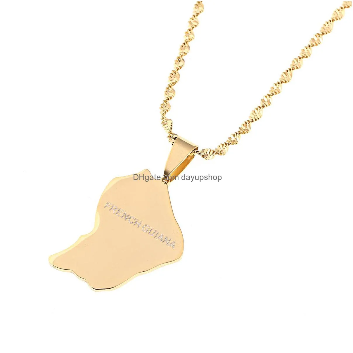 stainless steel french guiana map flag necklaces gold color maps guyane francaise charms pendant jewelry gifts