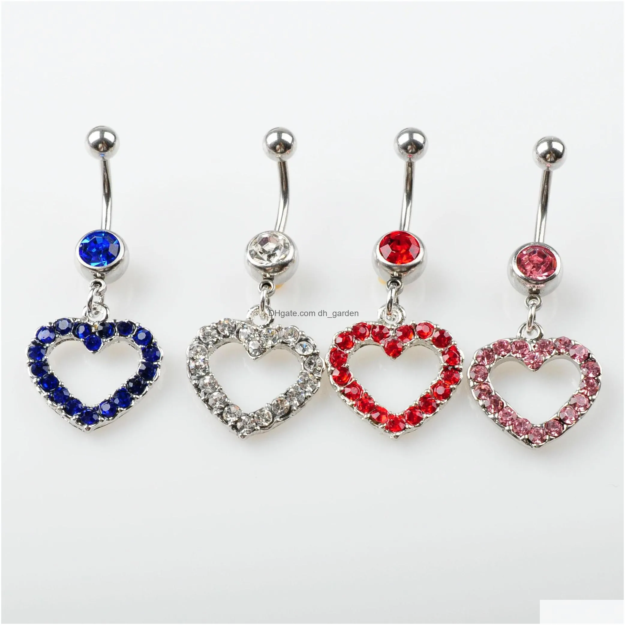 d0045 4 colors heart style navel rings belly button body piercing jewelry dangle accessories fashion charms10pcs/lot jfb3245