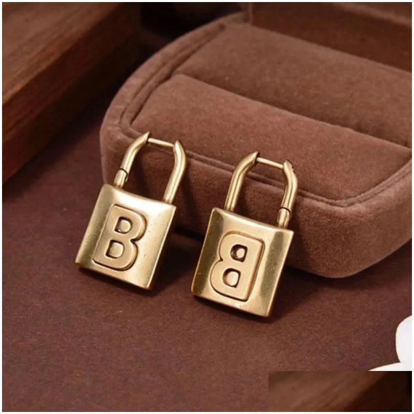 stud retro letter b lock earrings highquality brass material to create personality exaggerated highend metal