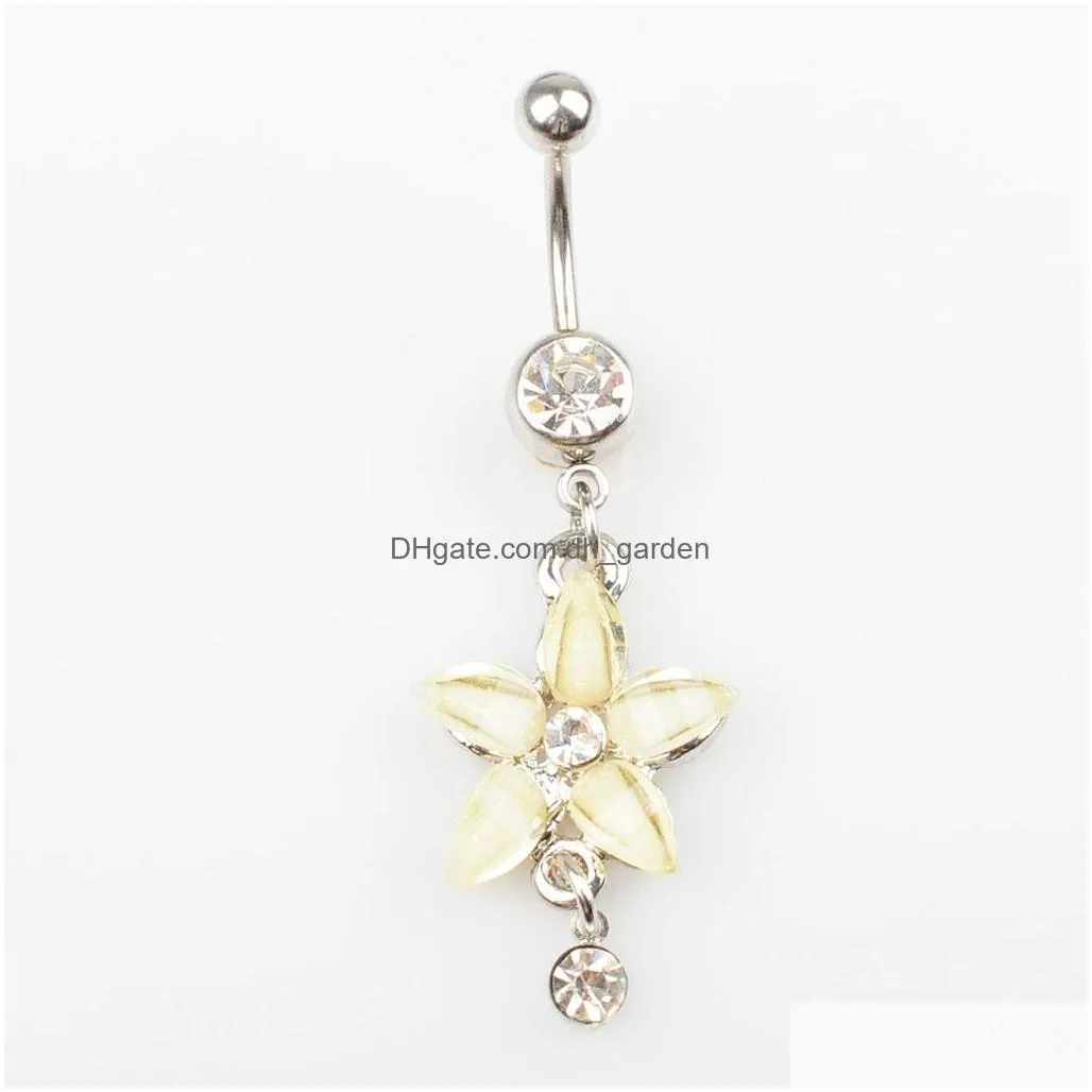 d0348 flowers belly navel button ring mix colors