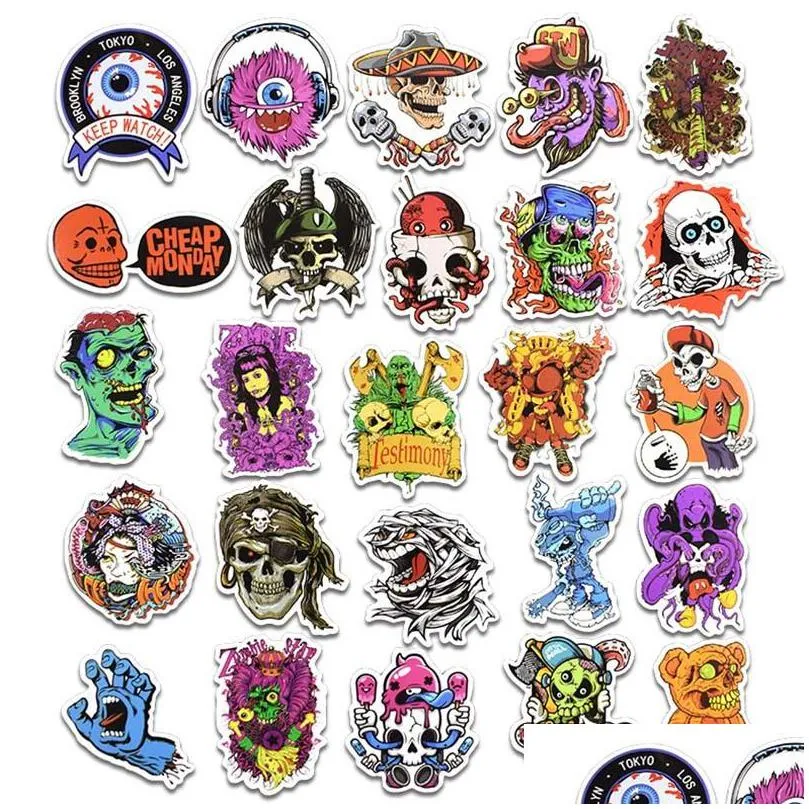 100pcs diy sticker lot horrible stickers posters for graffiti skateboard snowboard laptop luggage motorcycle bike home decal halloween