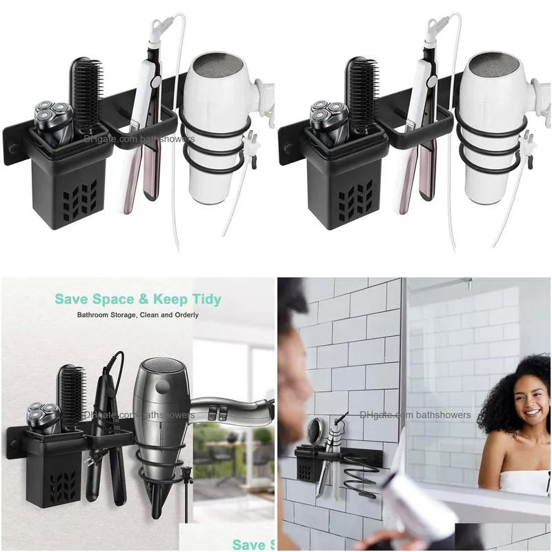 wallmounted hair dryer holder bathroom care tool storage box multifunctional spacesaving space saving 220216